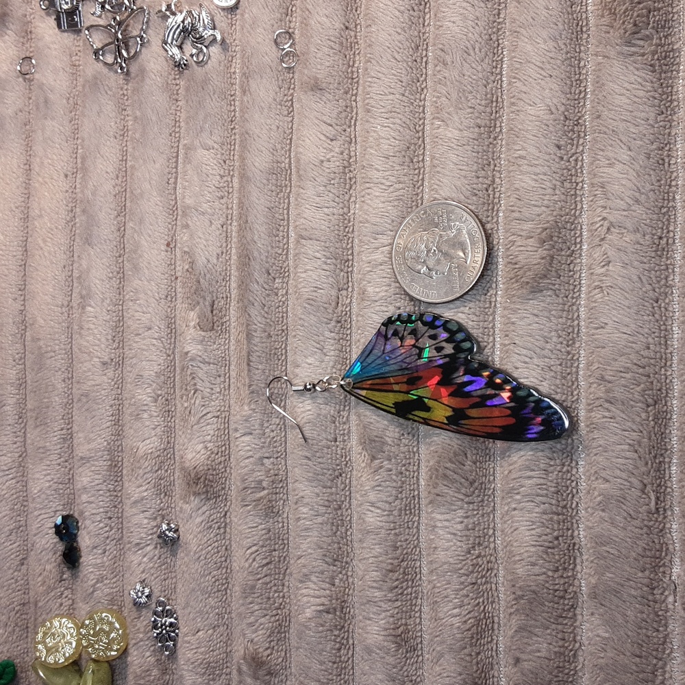 Handmade Hologram Butterfly Wing Earrings - Picture 5 of 5